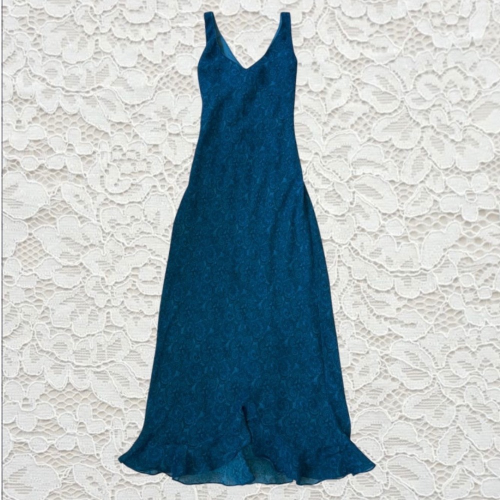 vintage 90s deep turquoise paisley patterned maxi dress